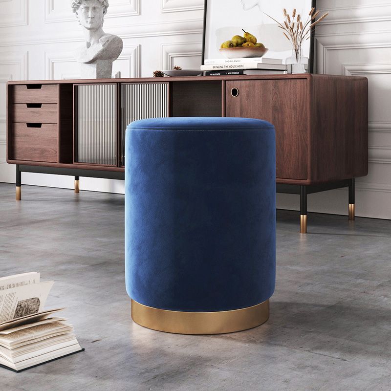 Glam pouf otomano de terciopelo tapizado metal marco redondo otomano redondo