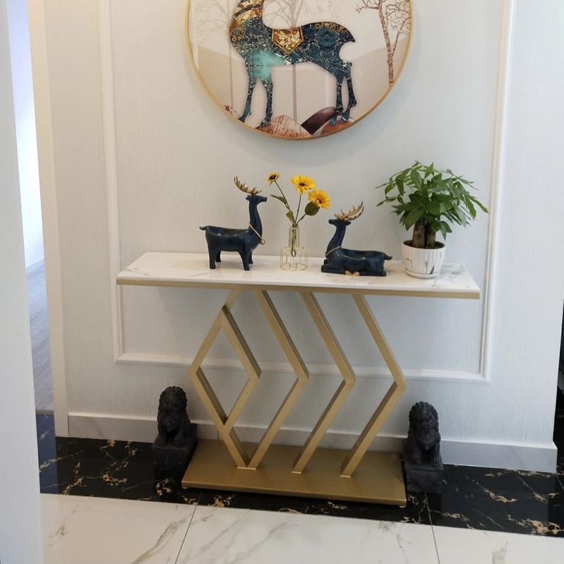 Contemporary Stone Console Sofa Table Rectangle Iron End Table for Hall Clearhalo 'Console Tables' 'console_tables' 'Entry & Mudroom Furniture' 'furn' 'furn_console_tables' 'Furniture' 1200x1200_bf5ba7f3-de83-43d4-b0d9-06d6e6fa3f2f