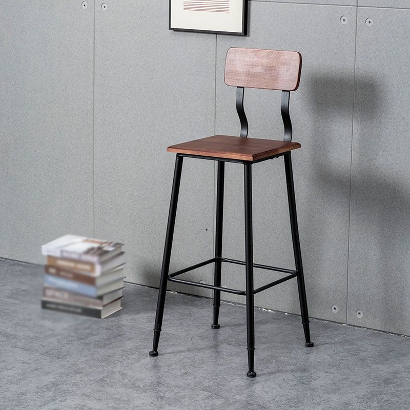 Industrial Style Ironwork Barstool Solid Wood Seat Bar High Chair with Backrest Clearhalo 'Bar Furniture' 'Bar Stools' 'bar_stools' 'furn' 'furn_bar_stools' 'furniture_bar_stools' 'Kitchen & Dining Furniture' 'kitchen&dining_furn' 'kitchen' 'kitchen_furn' Furniture' 1200x1200_bf5e133f-96cd-4875-bc82-6b18b343c091