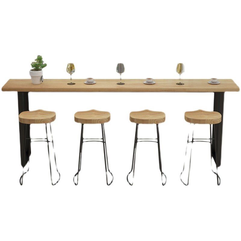 Pine Wood Bar Dining Table Modern Rectangle Bar Table with Sled Pedestal for Milk Tea Shop Clearhalo 'Bar Furniture' 'Bar Tables' 'bar_tables' 'furn' 'furn_bar_tables' 'Furniture' 'furniture_bar_tables' 'Kitchen & Dining Furniture' 1200x1200_bf604e80-e3cb-4557-a030-4e678dcbf7ce