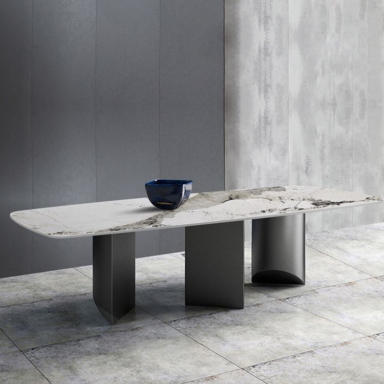 Modern Metal Base Dining Table Stone Rectangle Dining Table for Home Clearhalo 'Dining Tables & Seating' 'Dining Tables' 'dining_table' 'furn' 'furn_dining_table' 'Furniture' 'Kitchen & Dining Furniture' 1200x1200_bf6335a7-bc24-419e-89fc-567b6b4f41d6