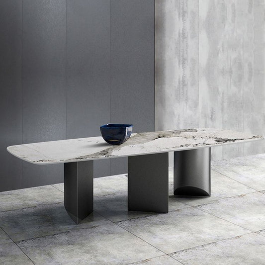 Modern Metal Base Dining Table Stone Rectangle Dining Table for Home Clearhalo 'Dining Tables & Seating' 'Dining Tables' 'dining_table' 'furn' 'furn_dining_table' 'Furniture' 'Kitchen & Dining Furniture' 1200x1200_bf6335a7-bc24-419e-89fc-567b6b4f41d6