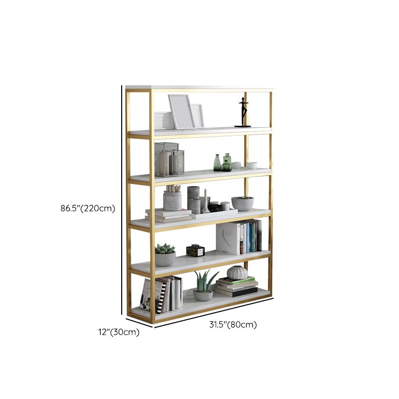 Glam Antique Finish Shelf Bookcase Metal Bookshelf with Rectangular Shelves