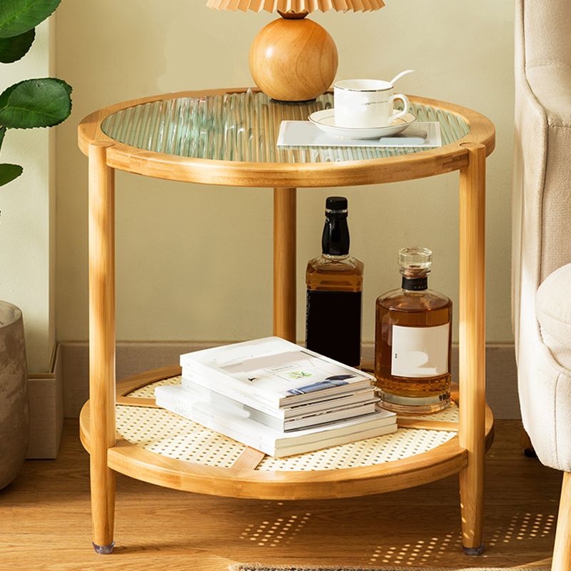 Tropical Glass Top Coffee Table Round Single Coffee Cocktail Table with Storage Shelf Clearhalo 'Coffee & Accent Tables' 'Coffee Tables' 'coffee_tables' 'furn' 'furn_coffee_tables' 'Furniture' 'Living Room Furniture' 1200x1200_bf656677-ca43-4813-a4be-a55166fc1c0d