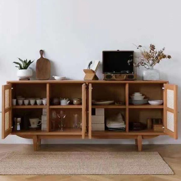 Rattan 4 puertas servidor de buffet de estilo de madera de estilo simple para sala de estar para sala de estar