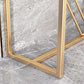 Glam Style Console Table with Rectangle Marble Top and Iron Trestle Base
