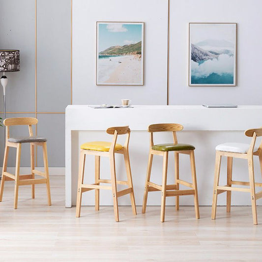 Scandinavian Milk Tea Shop Rubberwood Stool Matte Finish Upholstered Bar Stools Clearhalo 'Bar Furniture' 'Bar Stools' 'bar_stools' 'furn' 'furn_bar_stools' 'Furniture' 'furniture_bar_stools' 'Kitchen & Dining Furniture' 1200x1200_bf69700e-eb63-47f3-8e66-aef5dad42948