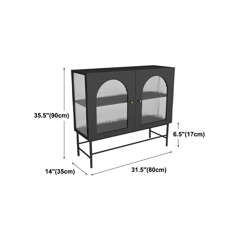 Modern Black Iron Sideboard Glass Doors Cabinets Dining Server for Living Room Clearhalo 'buffet_sideboard' 'Buffets & Sideboards' 'furn' 'furn_buffet_sideboard' 'Furniture' 'furniture_buffet_sideboard' 'Kitchen & Dining Furniture' 1200x1200_bf70ca2c-bc03-4a1e-bd86-9e32fc8e10ce