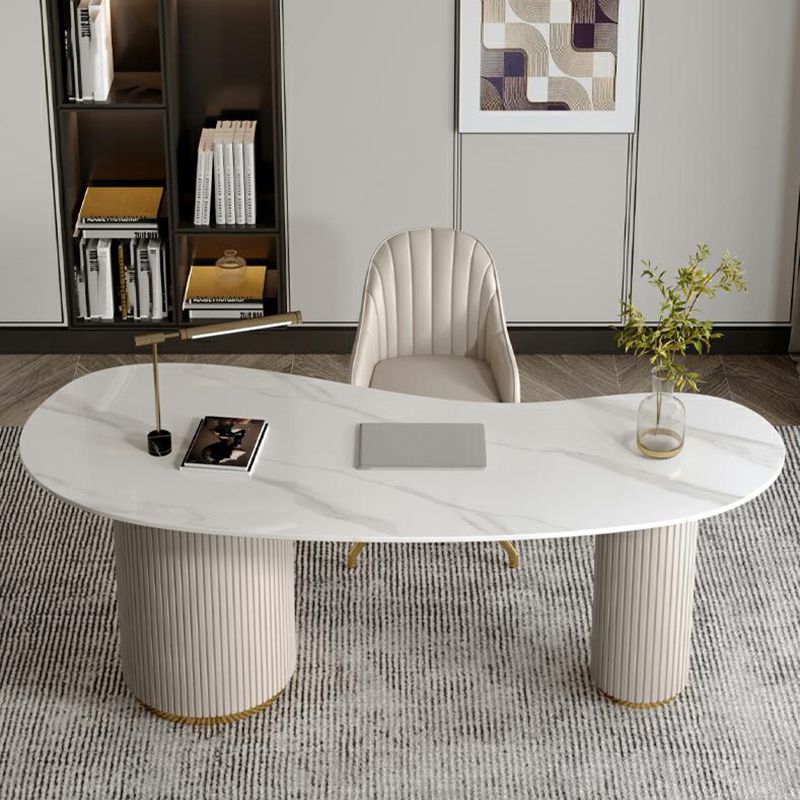 Scrivania di scrittura a forma irregolare scrivania bianca con 3 cassetti