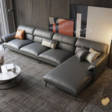 Genuine Leather Sectional Dark Gray Pillow Top Arm Sectional for Living Room Clearhalo 'furn' 'furn_sectionals' 'Furniture' 'Living Room Furniture' 'Sectionals' 1200x1200_bf727780-ab7e-4abd-95c6-907f47a28525