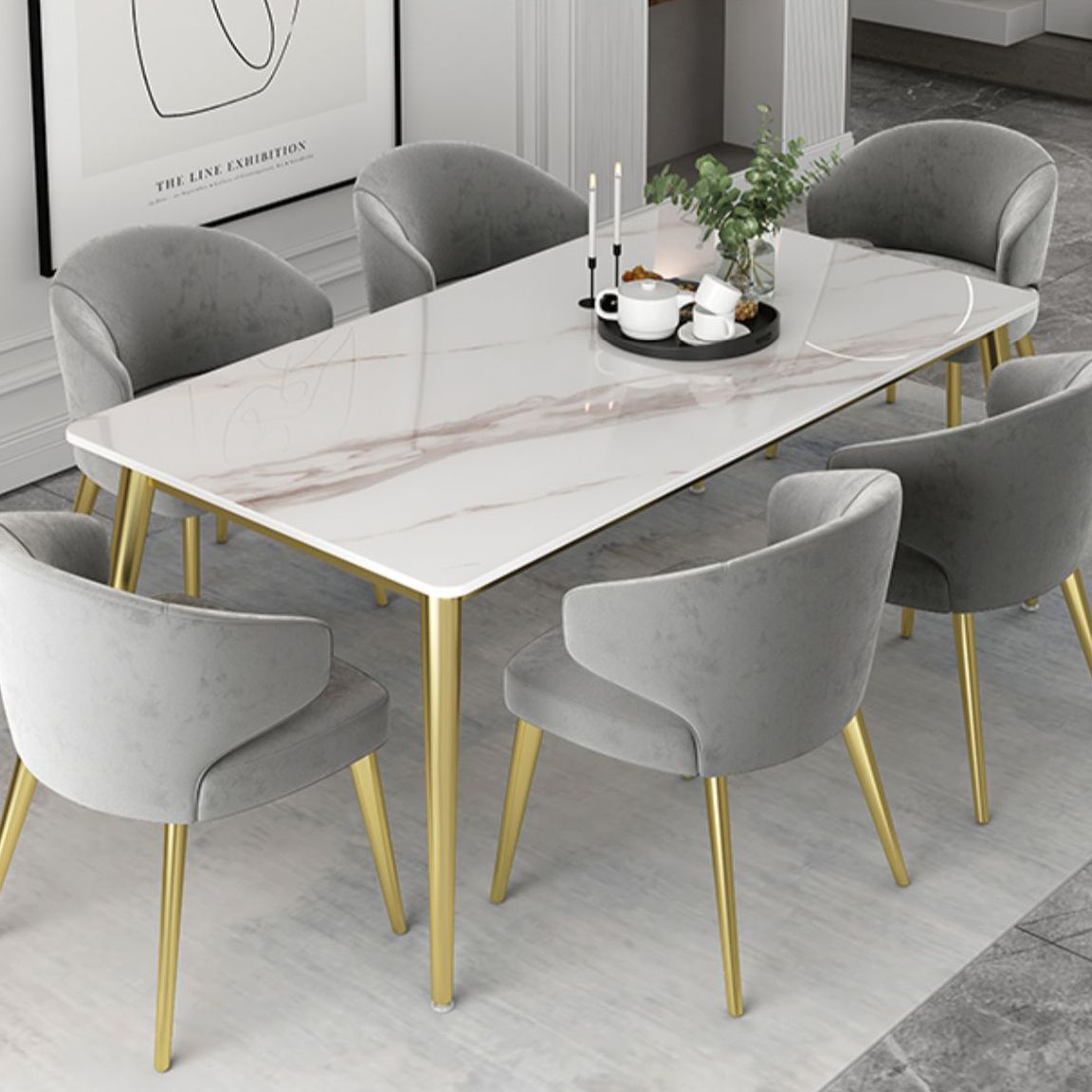 Glam Sintered Stone Dining Table Set 1/4/5/7 Pieces Dining Set Clearhalo 'Dining Room Sets' 'Dining Tables & Seating' 'dining_room_set' 'furn' 'furn_dining_room_set' 'Furniture' 'furniture_dining_room_set' 'Kitchen & Dining Furniture' 1200x1200_bf78e495-80ed-4275-b38d-5020fca4a6f2
