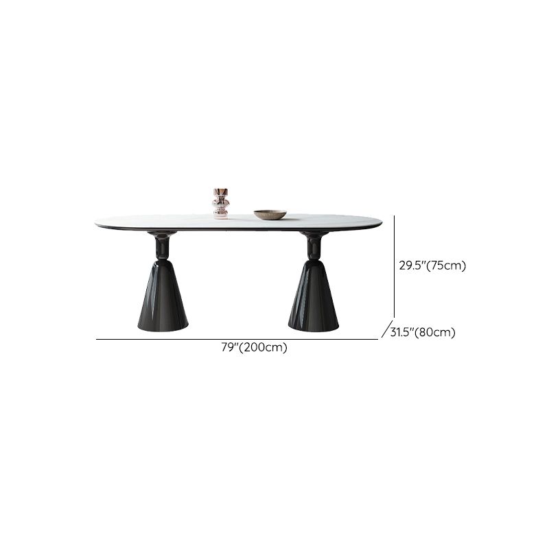 Moderne stenen ellips eettafel met dubbele voetstukbasistafel voor eetkamer