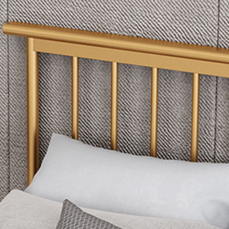 Glam Iron Slat Bed with Metal Legs and Rectangular Spindle Headboard