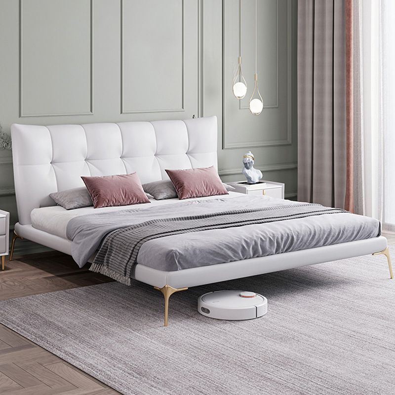 Grey Upholstered Tufted Bed Frame Glam Faux Leather Standard Bed Clearhalo 'Bedroom Furniture' 'Beds' 'furn' 'furn_beds' 'Furniture' 1200x1200_bf89fc08-5952-462c-ad3f-bebacbbf1ead