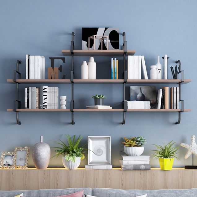 Contemporary Pine Solid Wood Bookcase Wall Mounted Metal Frame Closed Back Bookshelf Clearhalo 'Bookcases' 'furn' 'furn_bookcases' 'Furniture' 'Office Furniture' 1200x1200_bf8a3f54-5b28-489a-9d40-12318701b428