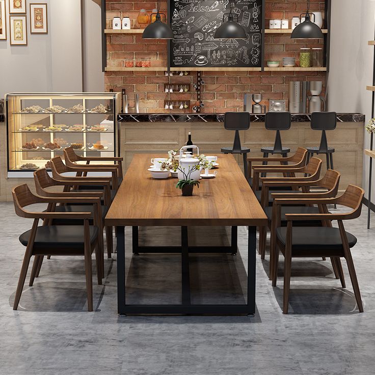 Metal Industrial Rectangle Table Pine Wood Top Indoor Table with Trestle Clearhalo 'Dining Tables & Seating' 'Dining Tables' 'dining_table' 'furn' 'furn_dining_table' 'Furniture' 'furniture_dining_table' 'Kitchen & Dining Furniture' 'kitchen' 'kitchen_dining_table' 1200x1200_bf8a6911-94cd-46a7-a50f-d59c3bbd719a