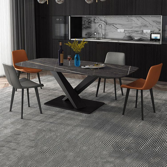 Contemporary Dining Set 1/4/5/7 Pcs Black Sintered Stone Dining Table and Armless Chairs