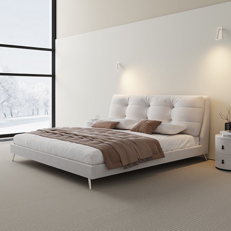 Glam Solid Color Rectangular Standard Bed Metal and Upholstered Bed Frame