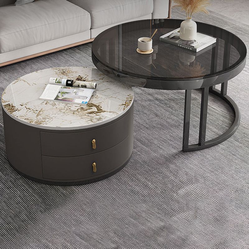 Round Nesting Coffee Table Set Frame Modern Storage Coffee Table Clearhalo 'Coffee & Accent Tables' 'Coffee Tables' 'coffee_tables' 'furn' 'furn_coffee_tables' 'Furniture' 'Living Room Furniture' 1200x1200_bf8efb0a-41e8-448d-bbb0-d4a69f1493e6