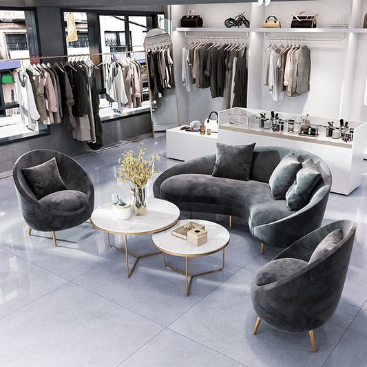 Solid Color Curved Loveseat Stain Resistant Sloped Arms Sofa