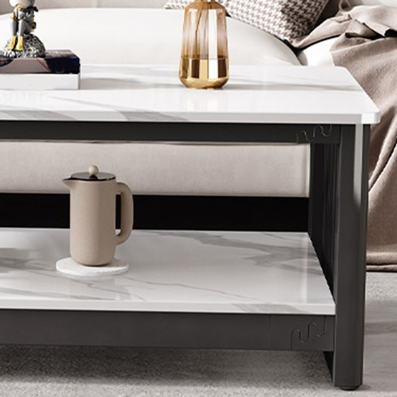 Slate 4 Legs Coffee Table Rectangle Single Coffee Table with Shelf Clearhalo 'Coffee & Accent Tables' 'Coffee Tables' 'coffee_tables' 'furn' 'furn_coffee_tables' 'Furniture' 'Living Room Furniture' 1200x1200_bf91320d-f377-417b-abf4-bce5213fb948