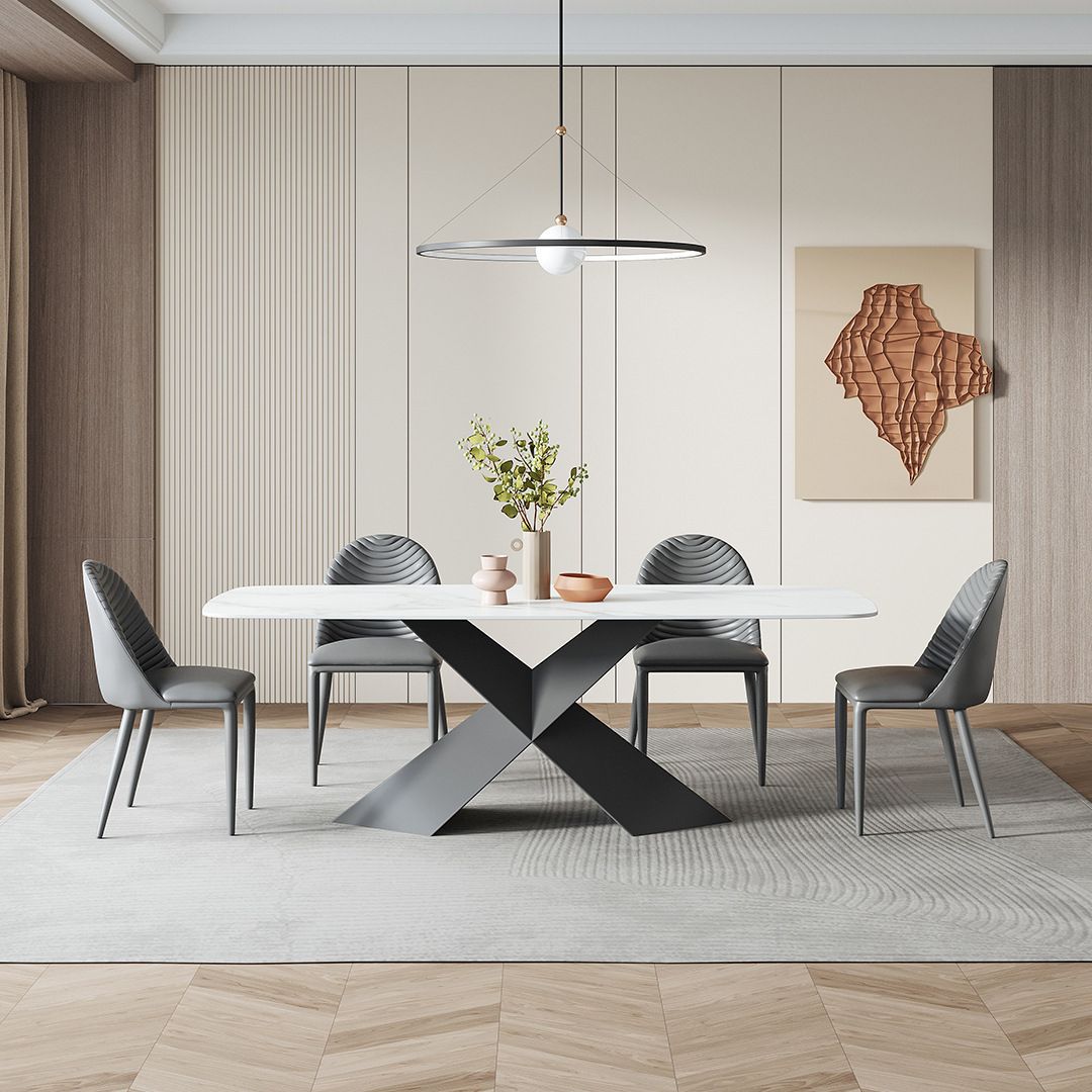 Contemporary Sintered Stone Dining Table Set of 5/7 with Rectangle Table Dining Set with Metal Base Clearhalo 'Dining Room Sets' 'Dining Tables & Seating' 'dining_room_set' 'furn' 'furn_dining_room_set' 'Furniture' 'furniture_dining_room_set' 'Kitchen & Dining Furniture' 'kitchen&dining_furn' 'kitchen' 1200x1200_bf91beb2-9038-49dd-bd5c-d7b8913b7d5c