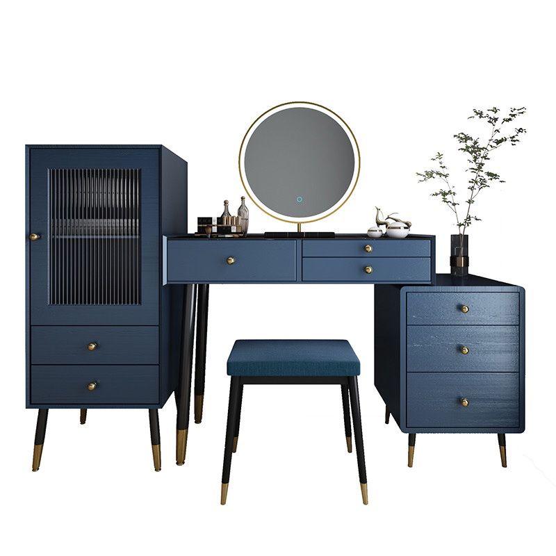 ベッドルーム用の鏡とスツールのあるモダンなソリッドウッドバニティドレッシングテーブル