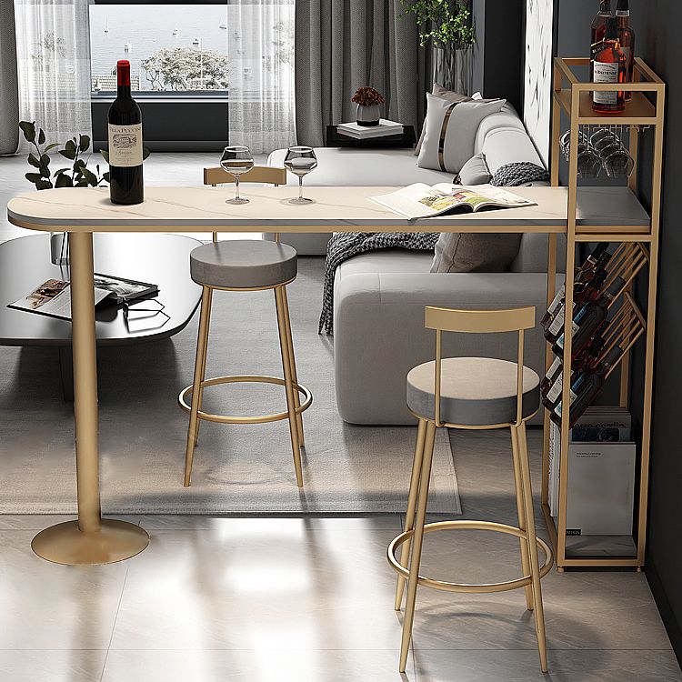 Glam Style Gold Iron Bar Table 41.3"H Faux Marble White Top Bistro Table with Wine Rack Clearhalo 'Bar Furniture' 'Bar Tables' 'bar_tables' 'Furniture' 'furniture_bar_tables' 'Kitchen & Dining Furniture' 'kitchen&dining_furn' 'kitchen' 1200x1200_bf9a8210-e8ee-4565-8084-88e4c3dec20d