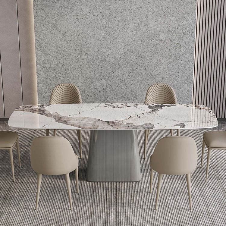 Metal Traditional Luxury Rectangle Table Sintered Stone Indoor Table with Grey Pedestal Clearhalo ' dining_table' 'Dining Tables & Seating' 'Dining Tables' 'furn' 'furn_dining_table' 'Furniture' 'furniture_dining_table' 'Kitchen & Dining Furniture' 'kitchen&dining_furn' 'kitchen' 'kitchen_dining_table' 1200x1200_bf9b1f84-3b63-456a-9363-1879f966d492