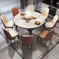 Contemporary Extendable Stone Dining Table with Wood Base and Double Drop Leaf Clearhalo 'Dining Tables & Seating' 'Dining Tables' 'dining_table' 'furn' 'furn_dining_table' 'Furniture' 'Kitchen & Dining Furniture' 1200x1200_bf9b7cb0-db21-415f-802e-3545d4f2182e
