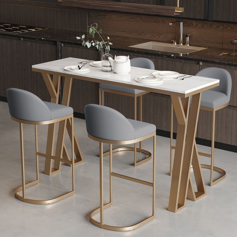 Glam Rectangle Faux Marble Pub Bar Table Gold Iron Bar Dining Table with Double Pedestal Clearhalo 'Bar Furniture' 'Bar Tables' 'bar_tables' 'furn' 'furn_bar_tables' 'Furniture' 'furniture_bar_tables' 'Kitchen & Dining Furniture' 'kitchen&dining_furn' 'kitchen' 1200x1200_bf9cba8e-c1cd-41c7-9db0-0cf7bef88b18