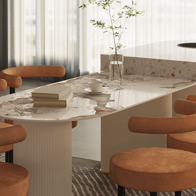 White Stone Top Dinette Table with Double Pedestal Modern Free Form Dining Table Clearhalo 'Dining Tables & Seating' 'Dining Tables' 'dining_table' 'furn' 'furn_dining_table' 'Furniture' 'Kitchen & Dining Furniture' 1200x1200_bfa46b09-fdb4-422e-9079-563e0792a5b9