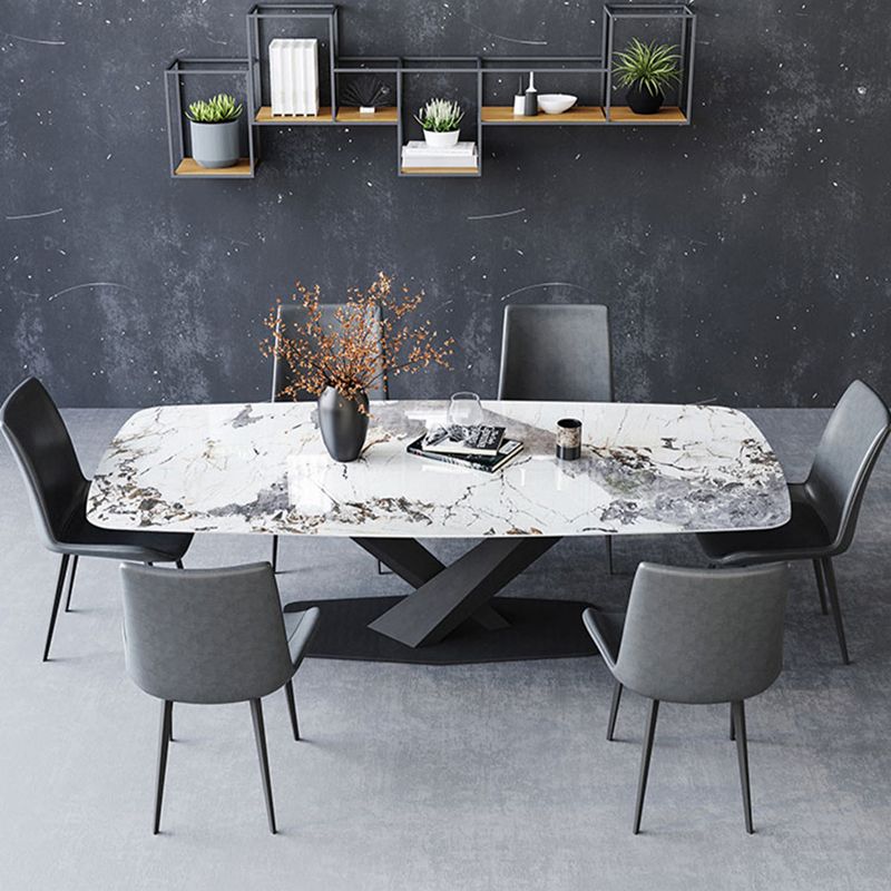 Industrial Sintered Stone Top Dining Table Rectangle Table with Single Pedestal Clearhalo 'Dining Tables & Seating' 'Dining Tables' 'dining_table' 'furn' 'furn_dining_table' 'Furniture' 'furniture_dining_table' 'Kitchen & Dining Furniture' 1200x1200_bfa79f08-f598-4bf2-b6da-f486adc601aa