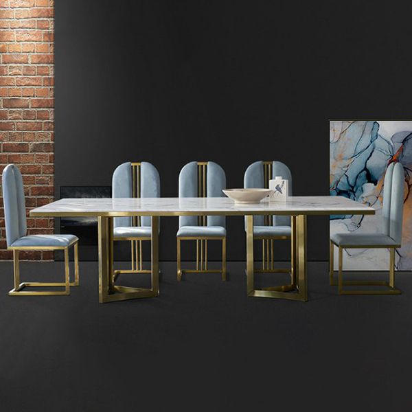 Tavolo da pranzo in marmo contemporaneo con sedie da pranzo in pelle 4/6