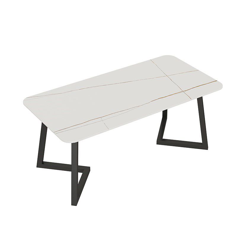 焼結された石の長方形ダイニングテーブルダブルペデスタル付きモダンダイニングルームテーブル