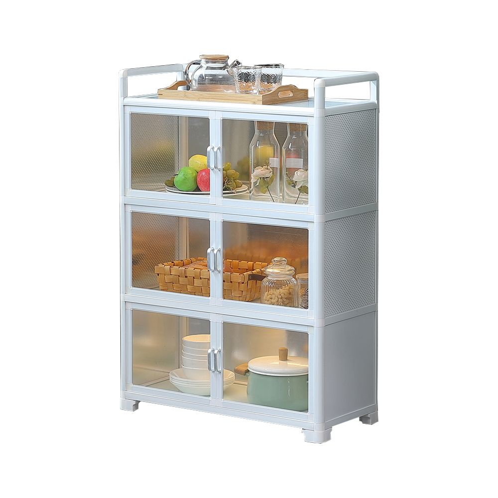 White Metal Sideboard with Glass Doors Modern Indoor Dining Server with Cabinets Clearhalo 'buffet_sideboard' 'Buffets & Sideboards' 'furn' 'furn_buffet_sideboard' 'Furniture' 'Kitchen & Dining Furniture' 1200x1200_bfae2537-024c-4dd1-9e52-ccef6ba0eaf3