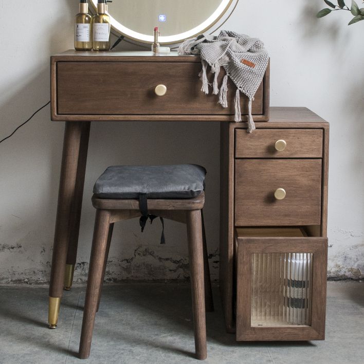 Set di vanità in gomma con cassetti nel tavolo da banco di vanità per trucco in noce