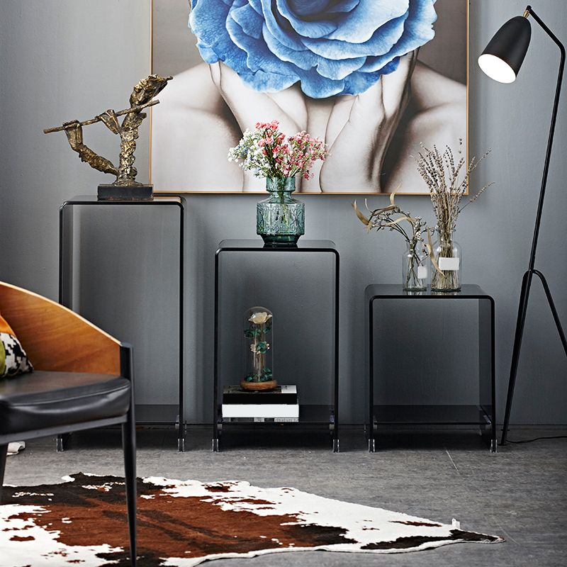 Modern Sled Corner Table Square Glass Side End Table for Living Room