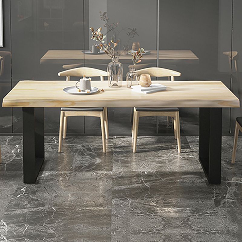 Industrial Pine Wood Dining Table Rectangle Table with Black Double Pedestal Clearhalo 'Dining Tables & Seating' 'Dining Tables' 'dining_table' 'furn' 'furn_dining_table' 'Furniture' 'furniture_dining_table' 'Kitchen & Dining Furniture' 'kitchen' 'kitchen_dining_table' 1200x1200_bfaf8303-1b7b-4b22-82e5-c7ebf40d63c3