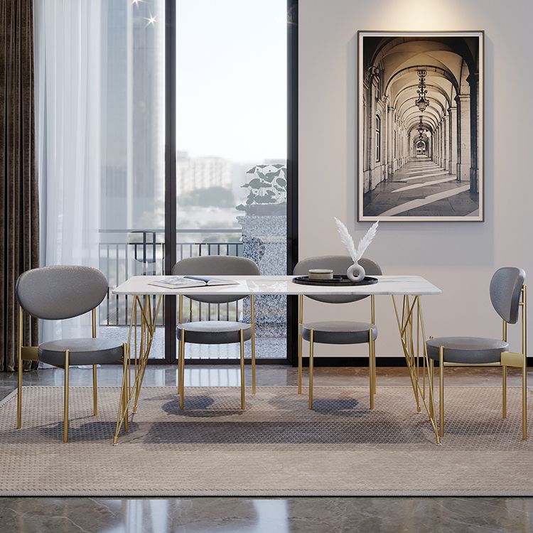 Glam Stone Top Dining Table Set 1/2/5 Pieces Rectangle White Indoor Dinette Set Clearhalo 'Dining Room Sets' 'Dining Tables & Seating' 'dining_room_set' 'furn' 'furn_dining_room_set' 'Furniture' 'Kitchen & Dining Furniture' 1200x1200_bfb1ec07-9517-40fe-83d4-84af6a8a03e2