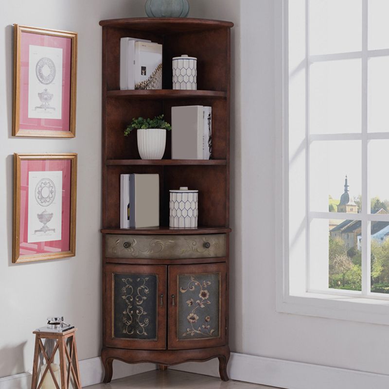 Mid-century Modern 1- Door Wooden Cabinet Rectangle Corner Cabinet with Drawer