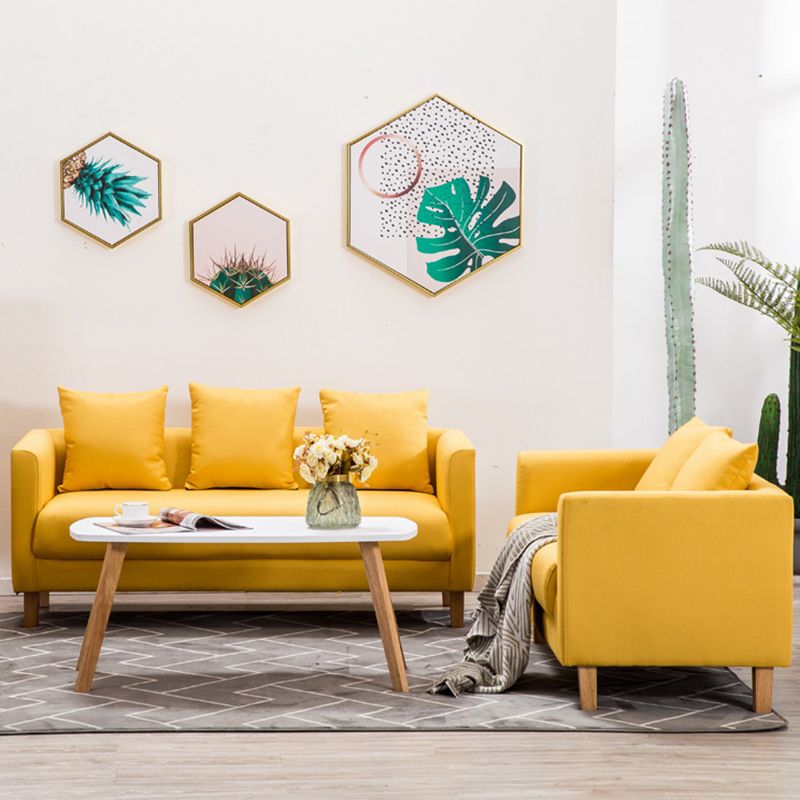 Sofá de lino escandinavo de cojín de un solo amortiguador de 3 plazas con 3 almohadas