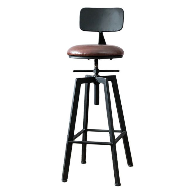 Industrial Metal Barstool Faux Leather Low Back Counter Stool with Iorn 4 Legs
