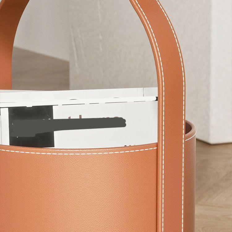 Medra redonda de metal Mesa lateral superior de 20.9 "Mesa de pedestal de cuero de altura con almacenamiento