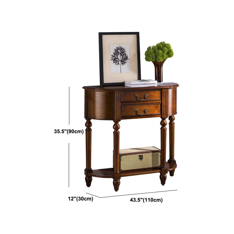 Mid-Century Modern Half Moon Console Sofa Table Rubber Wood End Table for Hall