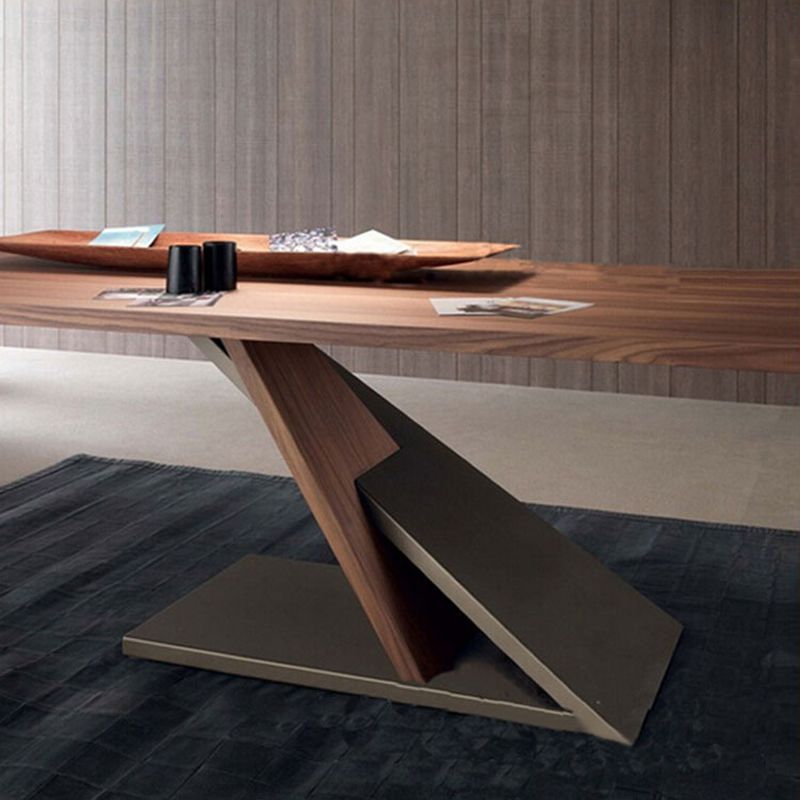 Industrial Pine Wood Table for Restaurant Rectangle Dining Table with Pedestal Base Clearhalo 'Dining Tables & Seating' 'Dining Tables' 'dining_table' 'furn' 'furn_dining_table' 'Furniture' 'furniture_dining_table' 'Kitchen & Dining Furniture' 'kitchen' 'kitchen_dining_table' 1200x1200_bfbaa60a-235c-4a84-8bcb-a7a323cdbb47