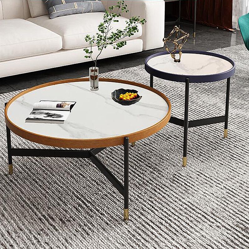 3 benen basisontwerp cocktailtafel rotsplaat bureaublad ronde salontafel met ijzeren basis