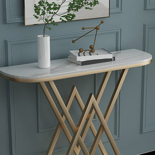 Marble Sofa Console Table Antique Finish Console Accent Table with Shelf