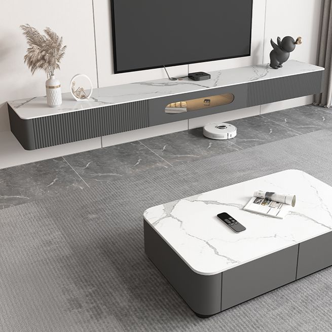 9.84 "H TV-Stand zeitgenössischer Stil mit Wand montiert graue TV-Konsole mit 2 Schubladen