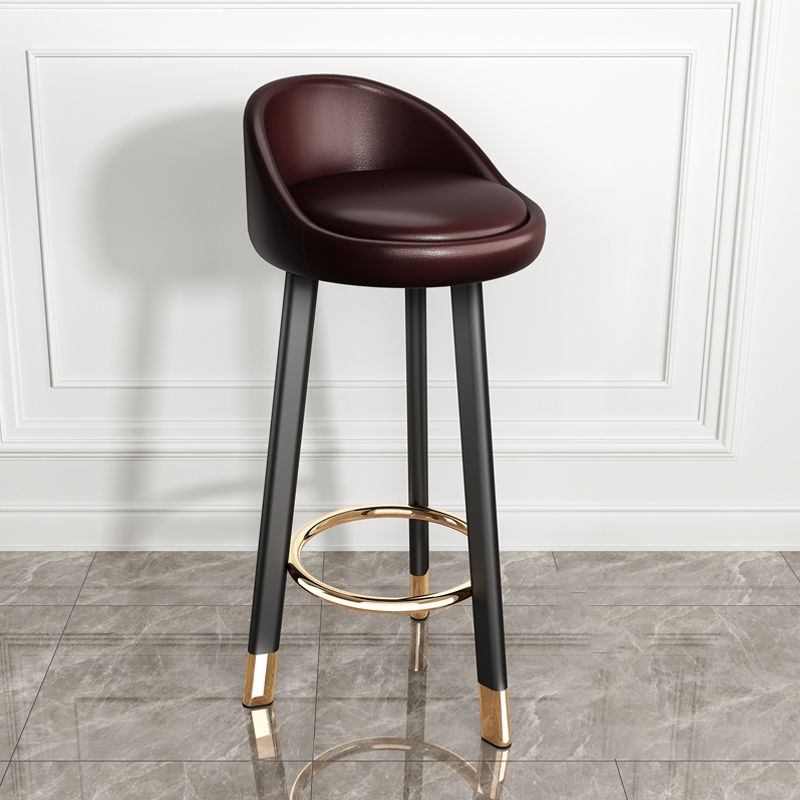 Modern Style Bar-stool with Low Back Round Leather Seat Barstools, 1 Piece Clearhalo 'Bar Furniture' 'Bar Stools' 'bar_stools' 'furn' 'furn_bar_stools' 'furniture_bar_stools' 'Kitchen & Dining Furniture' 'kitchen&dining_furn' 'kitchen' 'kitchen_furn' Furniture' 1200x1200_bfc1394f-232c-4e19-93bf-7540d1140489